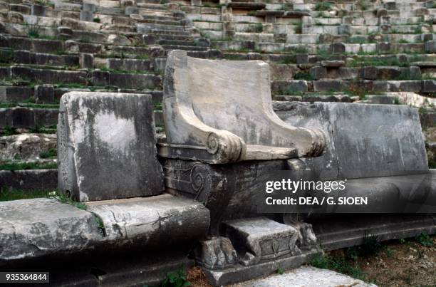 Stone chair intended for notables, Theatre in Priene, Turkey.
