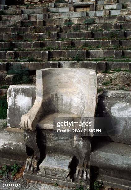 Stone chair intended for notables, Theatre in Priene, Turkey.