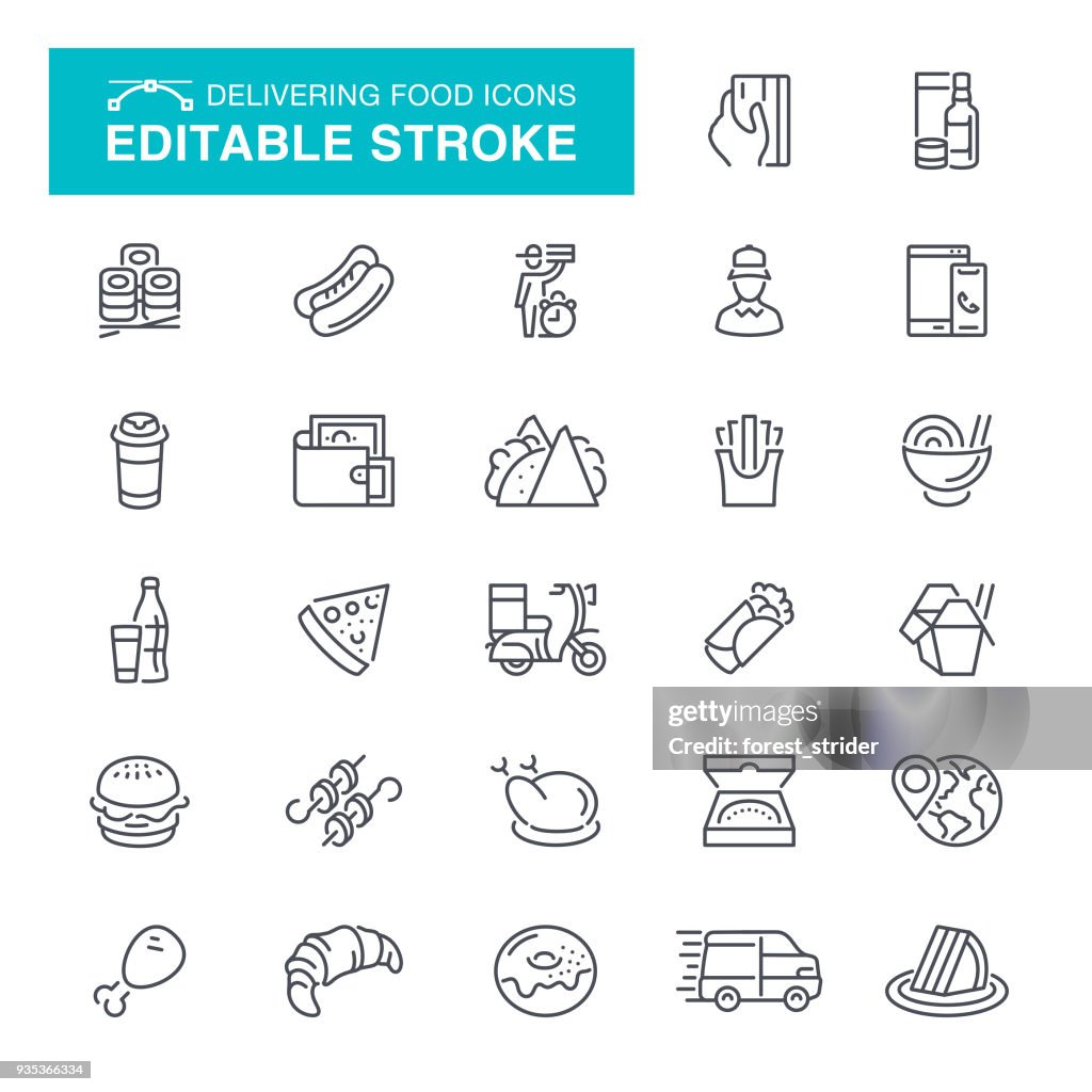 Delivering Food Editable Stroke Icons