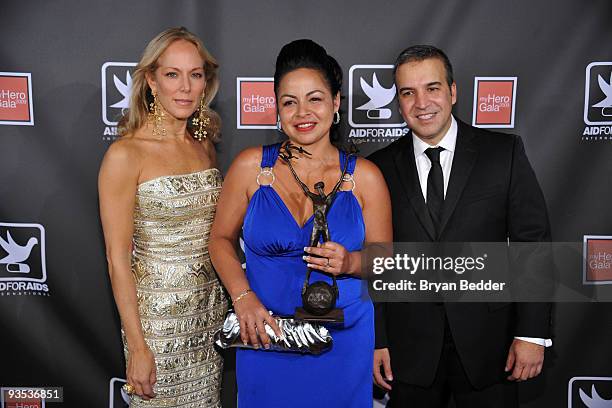 Maria Eugenia Maury Arria, Daphne Rivera and Jesus Aguais attend the AID FOR AIDS International "My Hero Gala" 2009 at The Puck Building on December...