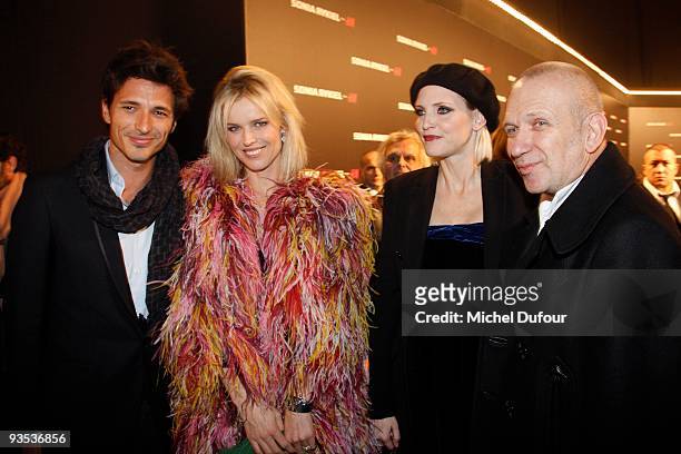 Eva Herzigova, guest, Nadja Auermann and Jean Paul Gaultier attend the Sonia Rykiel & H&M Underwear Collection Launch - Party at Grand Palais on...