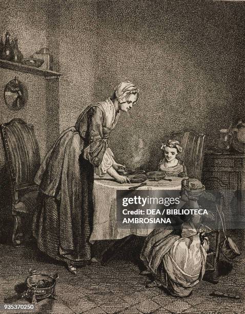 The Benedicite, engraving from a painting by Jean-Baptiste Chardin , Magasin des Demoiselles , Volume XIX, 1863.