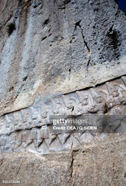 The Twelve Gods, 1250-1220 bC, detail, relief in the sanctuary of Yazilikaya, Chamber B , Hattusa , Bogazkale, Turkey. Hittite civilisation, 13th...