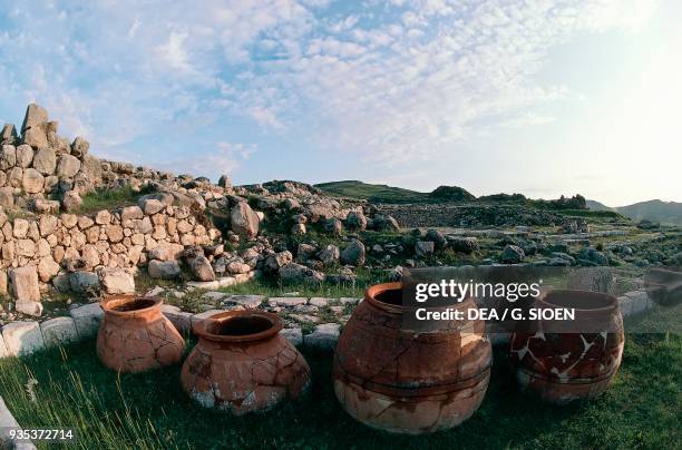 Wineskins, storerooms in the Great Temple, Hattusa , capital of the Hittite empire , Bogazkale, Turkey. Hittite civilisation, 13th century bC.