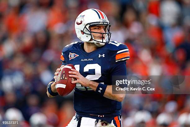 Quarterback Chris Todd of the Auburn Tigers against the Alabama Crimson Tide at Jordan-Hare Stadium on November 27, 2009 in Auburn, Alabama.