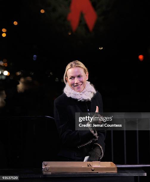 Actress and UNAIDS Goodwill Ambassador Naomi Watts attends the amfAR world AIDS day event at Washington Square Park on December 1, 2009 in New York...