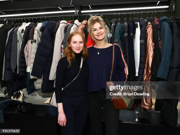 Gina Stiebitz and Zsa Zsa Inci Buerkle attend the Ecoalf Berlin store event to present the SS18 collection on March 20, 2018 in Berlin, Germany.