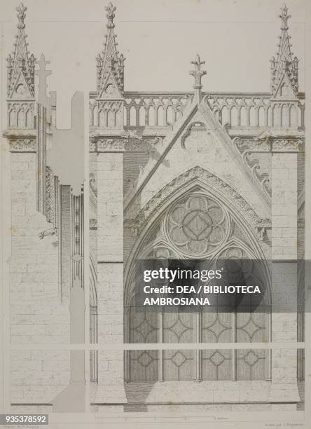 Window of Sainte-Chapelle in Paris, drawing by Felix Roguet, engraving by J Huguenet, from L'Architecture du V au XVI siecle et les Arts qui en...