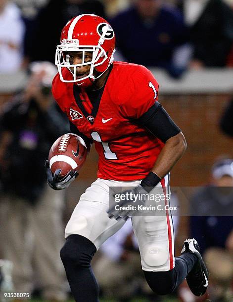 Branden Smith of the Georgia Bulldogs against the Georgia Tech Yellow Jackets at Bobby Dodd Stadium on November 28, 2009 in Atlanta, Georgia.