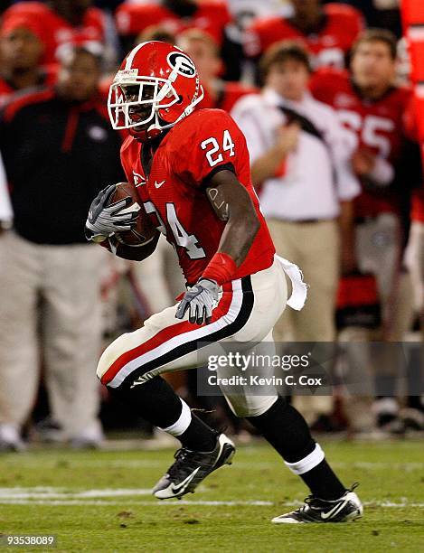 Washaun Ealey of the Georgia Bulldogs against the Georgia Tech Yellow Jackets at Bobby Dodd Stadium on November 28, 2009 in Atlanta, Georgia.