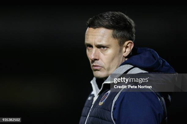 Shrewsbury Town manager Paul Hurst looks on during the Sky Bet League One match between Northampton Town and Shrewsbury Town at Sixfields on March...