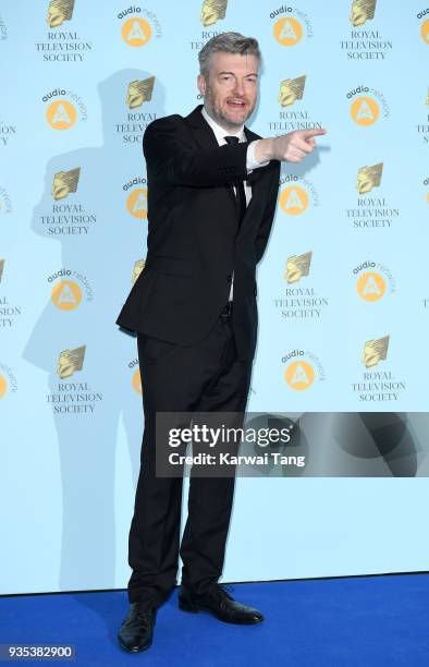 Charlie Brooker attends the RTS Programme Awards held at The Grosvenor House Hotel on March 20, 2018 in London, England.