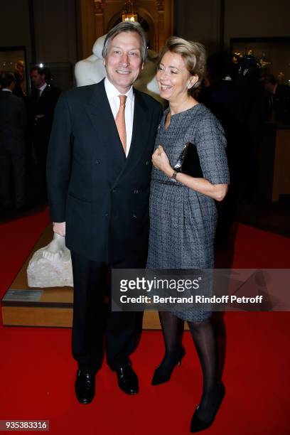 Belgium Ambassador to France, Vincent Mertens de Wilmars and his wife Marie-Joelle attend the Reception given by LL.AA.RR. Grand-Duc Henri of...