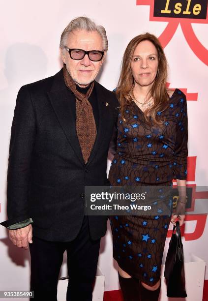 Harvey Keitel and Daphna Kastner attend the "Isle Of Dogs" New York Screening at The Metropolitan Museum of Art on March 20, 2018 in New York City.