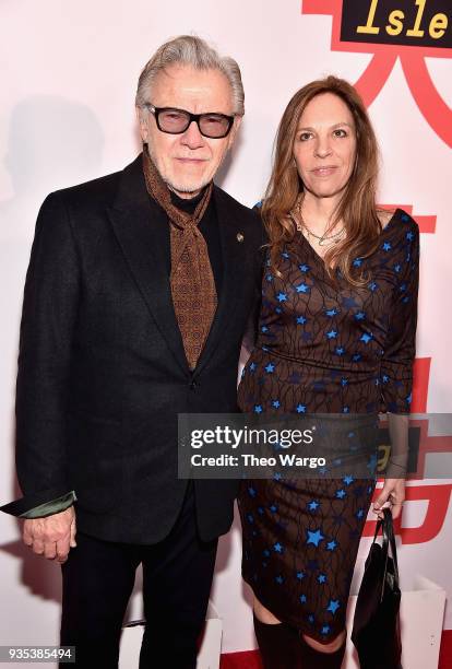 Harvey Keitel and Daphna Kastner attend the "Isle Of Dogs" New York Screening at The Metropolitan Museum of Art on March 20, 2018 in New York City.