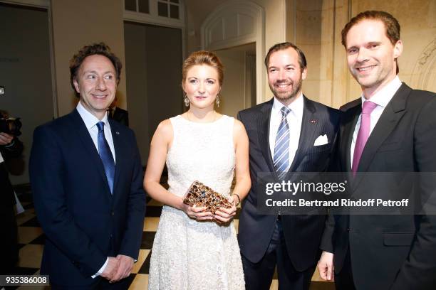 Stephane Bern, LL.AA.RR. Grand-Duc Heritier Guillaume and Grande-Duchesse Heritiere Stephanie of Luxembourg and Gauthier Destenay attend the...