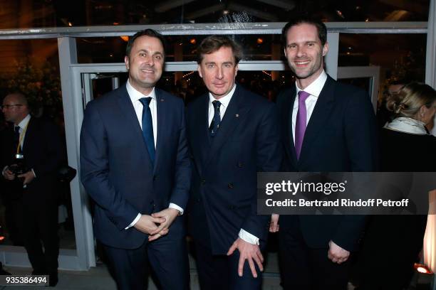 Prince Charles-Henri de Lobkowicz standing between Prime Minister of Luxembourg Xavier Bettel and his husband Architect Gauthier Destenay attend the...