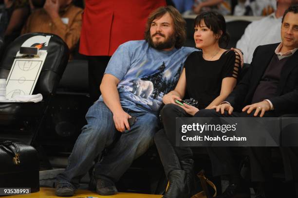 Actor Jack Black and wife Tanya Hayden attend a game between the New Orleans Hornets and the Los Angeles Lakers at Staples Center on December 1, 2009...