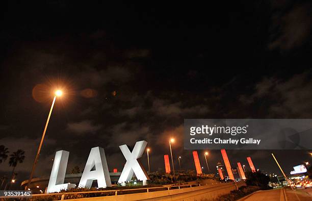 Los Angeles' LAX Gateway Pylon Project is illuminated in honor of World AIDS Day. Los Angeles is one of ten major cities joining to raise awareness...