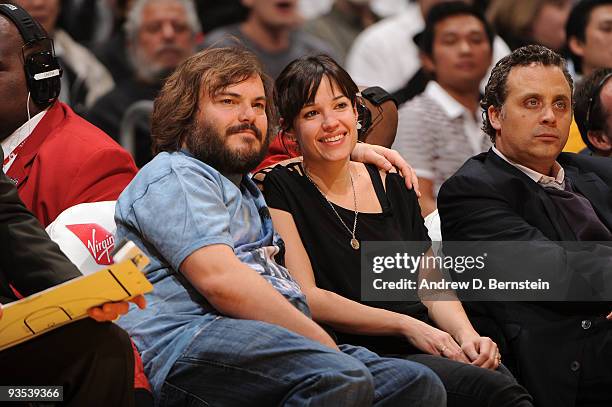 Actor Jack Black and his wife Tanya Hayden attend a game between the New Orleans Hornets and the Los Angeles Lakers at Staples Center on December 1,...