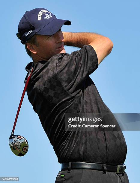 Former Australian cricket captain Steven Waugh plays a shot during the pro-am ahead of the 2009 Australian Open Golf Championship at New South Wales...