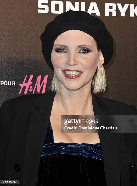 Model Nadja Auermann attends Sonia Rykiel and H&M underwear collection launch at Grand Palais on December 1, 2009 in Paris, France.