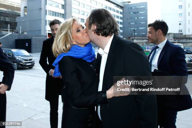 Brigitte Macron and CEO at Iliad and Fondator of the "Station F", Xavier Niel attend the "Station F" visit by Grand-Duc Henri and Grande-Duchesse...