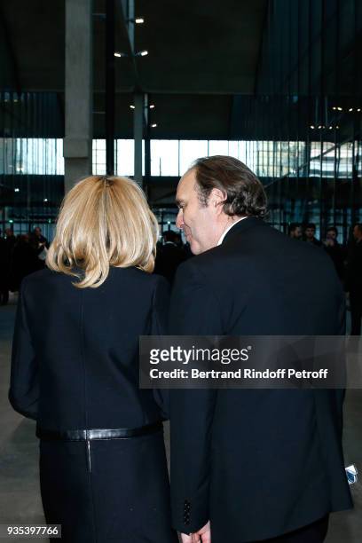Brigitte Macron and CEO at Iliad and Fondator of the "Station F", Xavier Niel attend the "Station F" visit by Grand-Duc Henri and Grande-Duchesse...