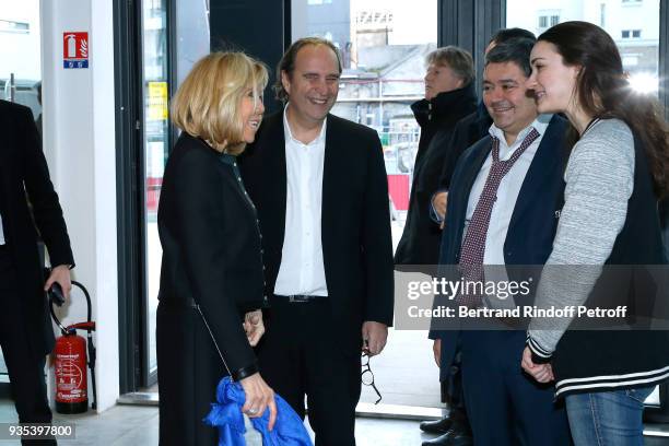 Brigitte Macron, CEO at Iliad and Fondator of the "Station F", Xavier Niel, guest and Director of the "Station F", Roxane Varda attend the "Station...