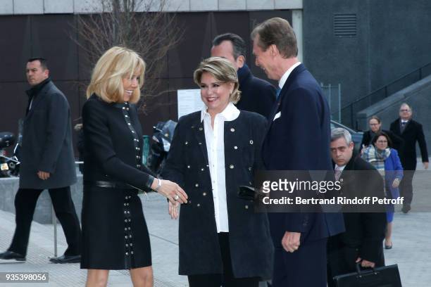 Brigitte Macron, LL.AA.RR. Grand-Duc Henri and Grande-Duchesse Maria Teresa of Luxembourg attend the "Station F" visit by Grand-Duc Henri and...