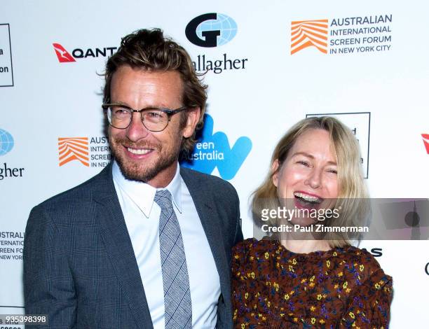 Actors Simon Baker and Naomi Watts attend the "Breath" premiere during the Australian International Screen Forum at Francesca Beale Theater on March...