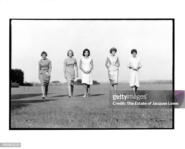 View of, from left, Ethel Skakel Kennedy, Joan Bennett Kennedy, Jacqueline Bouvier Kennedy , Eunice Kennedy Shriver , and Jean Kennedy Smith as they...