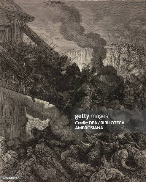 Godfrey of Bouillon manages to enter Jerusalem , engraving by Gustave Dore from History of the Crusades by Joseph-Francois Michaud , 1888 edition.