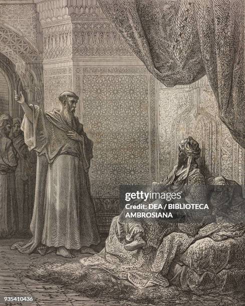 St Francis of Assisi in front of Sultan Ayyubid al-Malik al-Kamil , Fifth Crusade, engraving by Gustave Dore from History of the Crusades by...