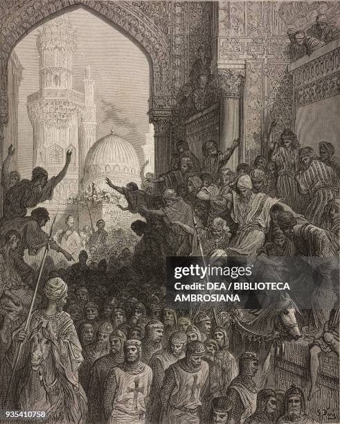 Arrival in Cairo of Minieh prisoners, engraving by Gustave Dore from History of the Crusades by Joseph-Francois Michaud , 1888 edition.