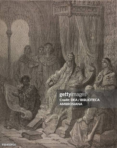 Marin Sanudo the Elder presenting maps of the Eastern countries to Pope John XXII , engraving by Gustave Dore from History of the Crusades by...