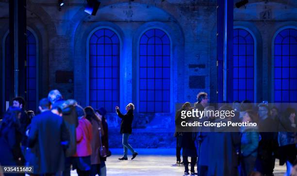 Audience attends the show called 'Understatements Arto Lindsay ft. Ikue Mori & Stefan Brunner @OGR' on March 17, 2018 in Turin, Italy.