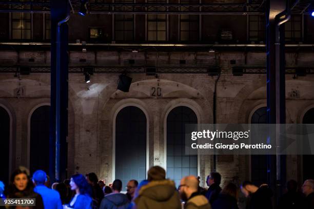 Audience attends the show called 'Understatements Arto Lindsay ft. Ikue Mori & Stefan Brunner @OGR' on March 17, 2018 in Turin, Italy.