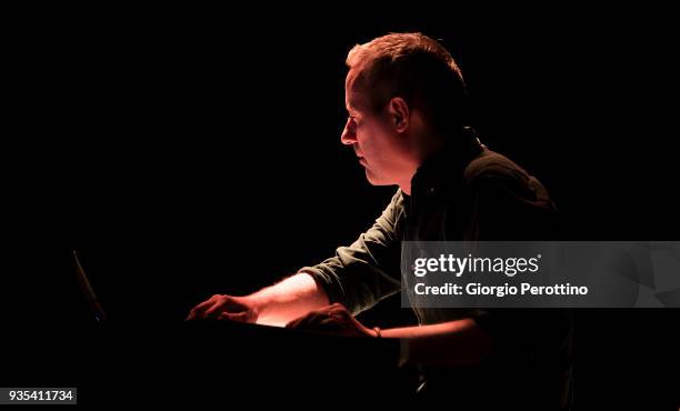 Stefan Brunner performs live during the show called 'Understatements Arto Lindsay ft. Ikue Mori & Stefan Brunner @OGR' on March 17, 2018 in Turin,...