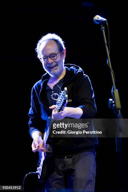Arto Lindsay performs live during his show called 'Understatements Arto Lindsay ft. Ikue Mori & Stefan Brunner @OGR' on March 17, 2018 in Turin,...