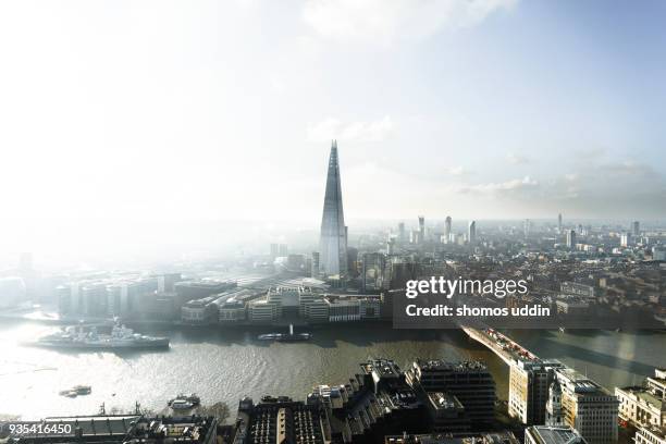 high angle view over london city against rising sun - views of london from the shard tower imagens e fotografias de stock