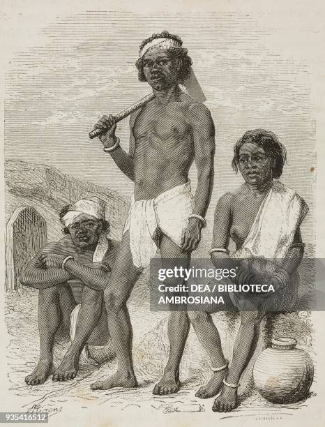 Men from Gundi people, engraving from India: travel in Central India and Bengal by Louis Rousselet .