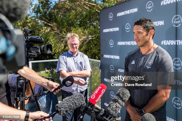 Allan Bunting, Black Ferns Sevens coach is interviewed during the Commonwealth Games Men's and Women's Rugby Sevens Selection Announcement at Blake...