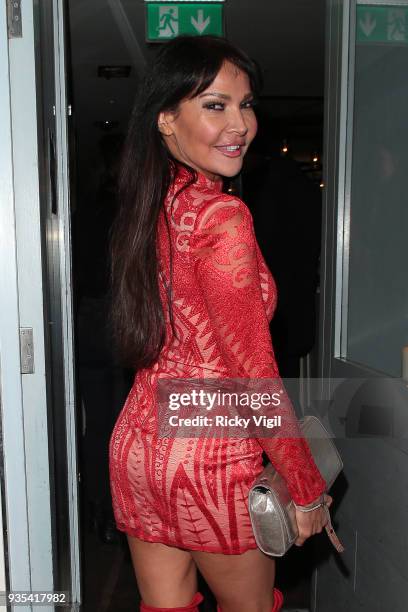 Lizzie Cundy seen attending The Real Greek's Vegan Menu - launch in Soho on March 20, 2018 in London, England.