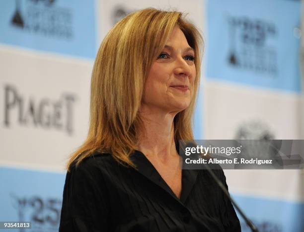 Executive director of Film Independent Dawn Hudson speaks onstage during the 25th Film Independent Spirit Award nominations press conference held at...