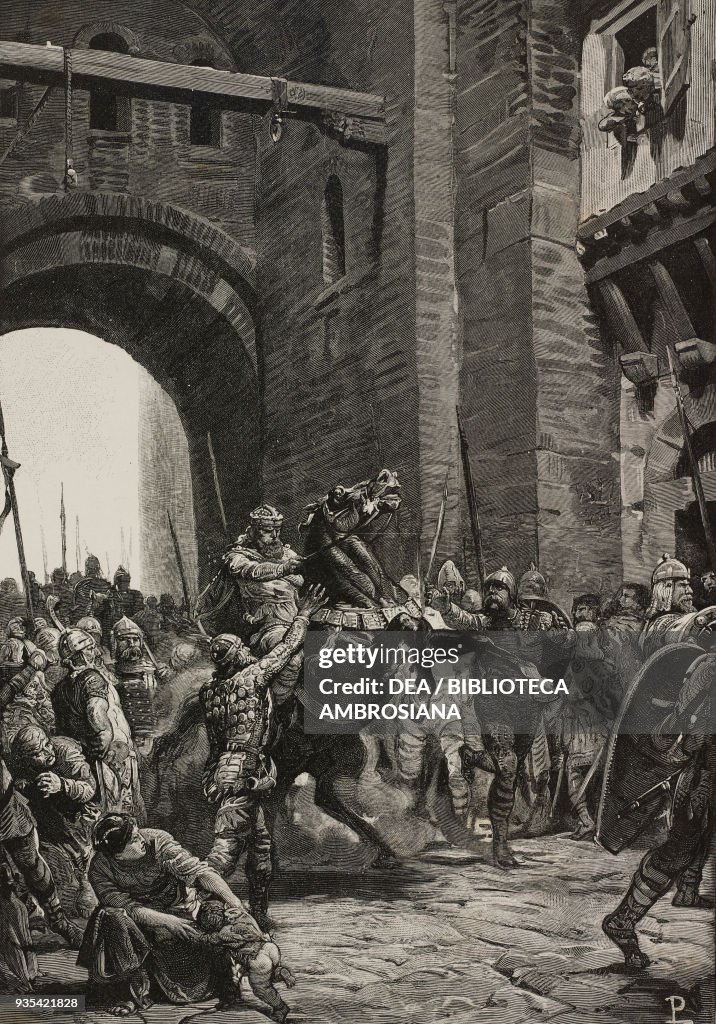 Alboino entering the city of Pavia on horseback