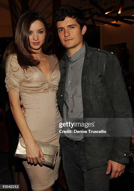 Miranda Kerr and Orlando Bloom attends the Vanity Fair party at the grand opening of Vdara Hotel & Spa at CitiCenter on December 1, 2009 in Las...