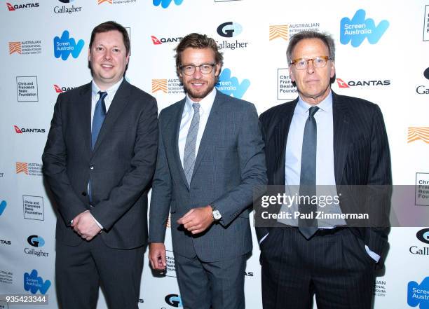 Tom Williams, Graeme Mason and Mark Johnson attend 'Breath' Premiere - Australian International Screen Forum at Francesca Beale Theater on March 20,...