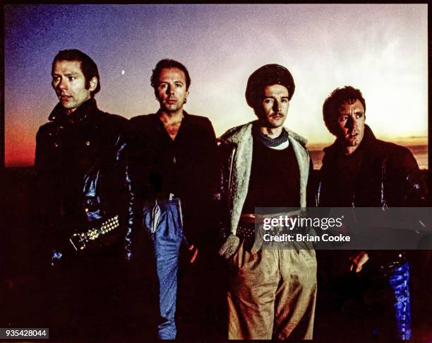 Chris Cross, Warren Cann, Midge Ure and Billie Currie of Ultravox photographed during the shooting of a promotional film for their album Quartet, at...