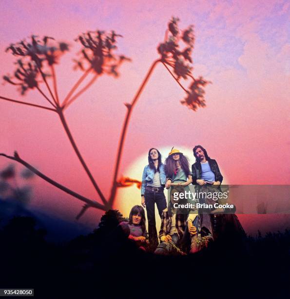 Photo montage of Vinegar Joe in Windsor Great Park, United Kingdom on June 2 1971. L-R Steve York, Elkie Brooks, Rob Tait, Dave Thompson, Robert...